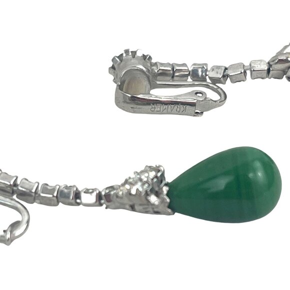 Kramer Green Teardrop Clip-On Earrings With Rhinestones - Picture 5 of 9